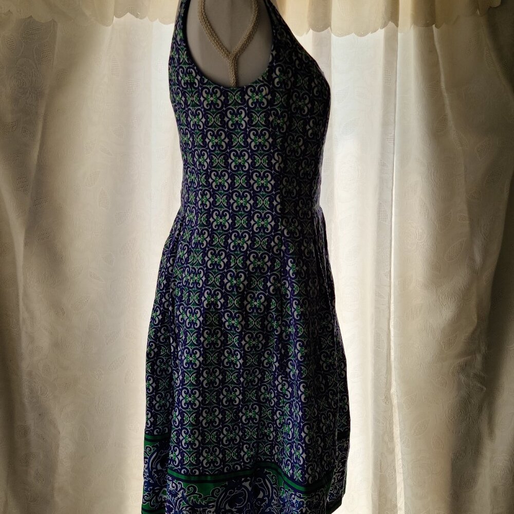 NINE WEST MIDI - SLEEVELESS--FIT& FLARE-DRESS SZ 8 ''BLUE COMBO'' GEO PRINT - Picture 4 of 15